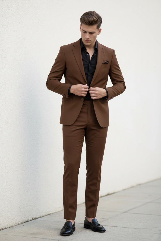 Men Rust Two Piece Formal Suit for Work Office And Events Wear