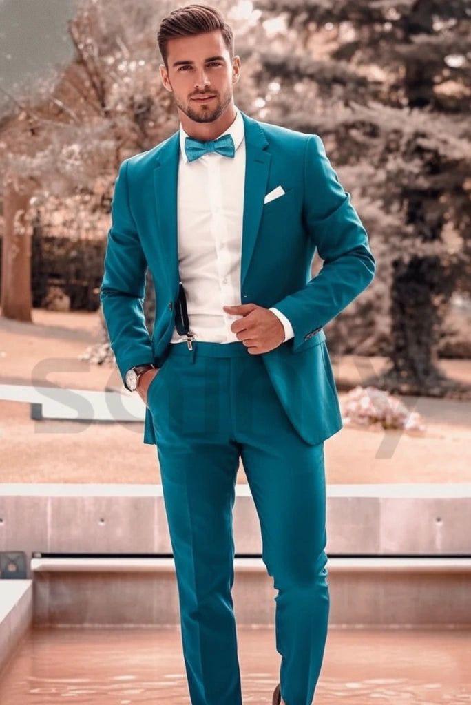 Sainly_Mens_Teal_Blue_Two_Piece_Suit_Front