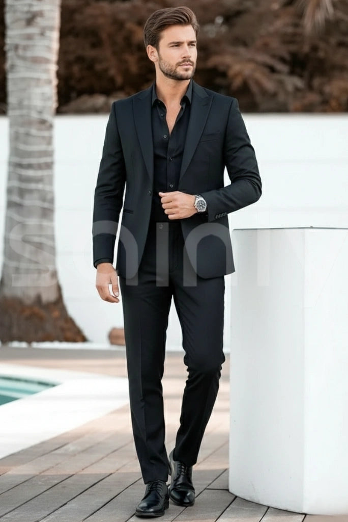 Sainly Mens Two Piece Black Suit (Front)