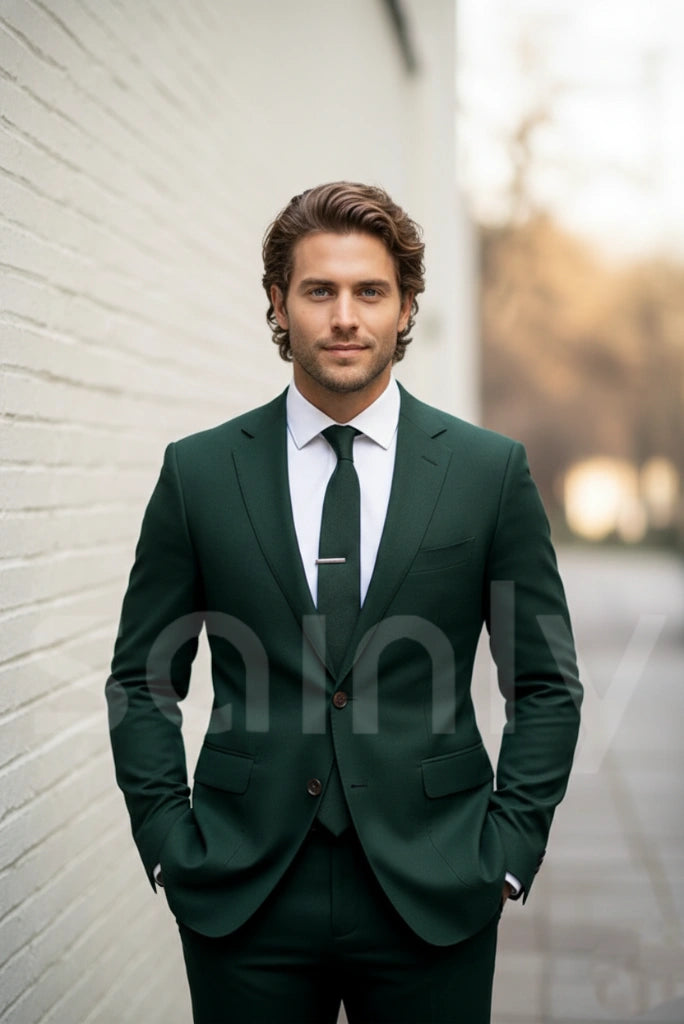 Sainly Mens Two Piece Hunter Green Suit (Front)