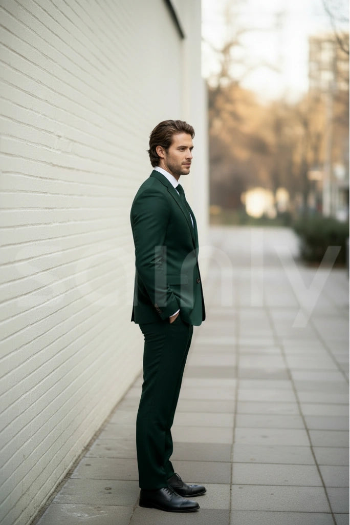 Sainly Mens Two Piece Hunter Green Suit (side)