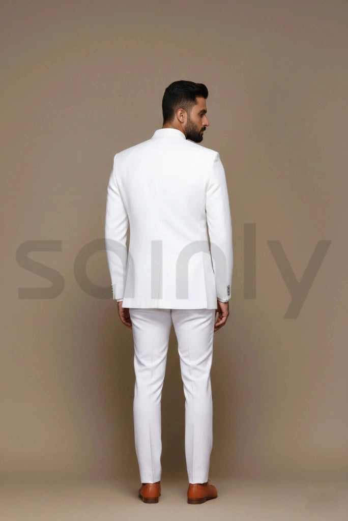 Men White Jodhpuri Bandhgala Suit | Festive Party And Wedding Outfit