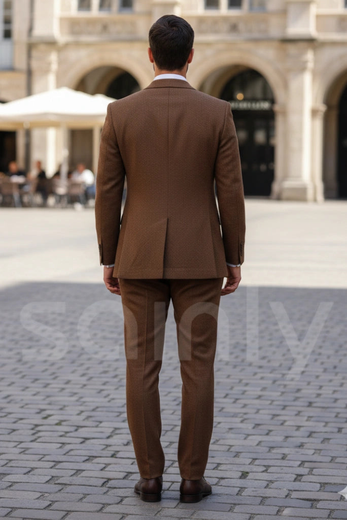 Stylish brown tweed formal prom suit for men