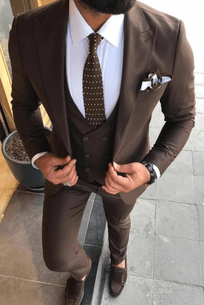 Brown three piece suit for men -front