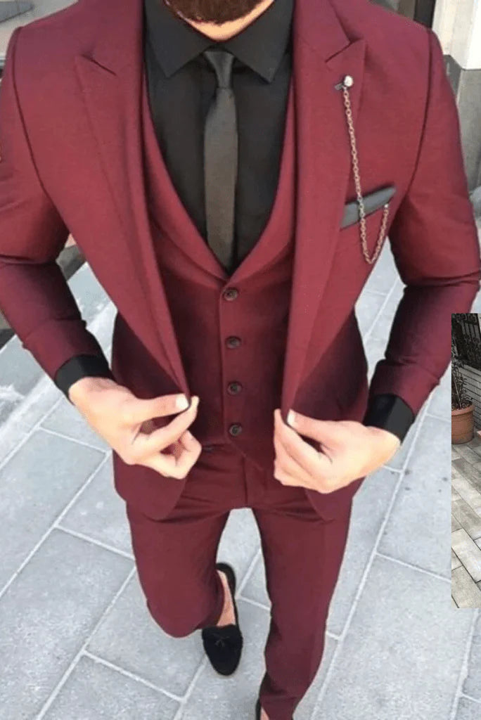 Sainly men maroon three piece suit-front