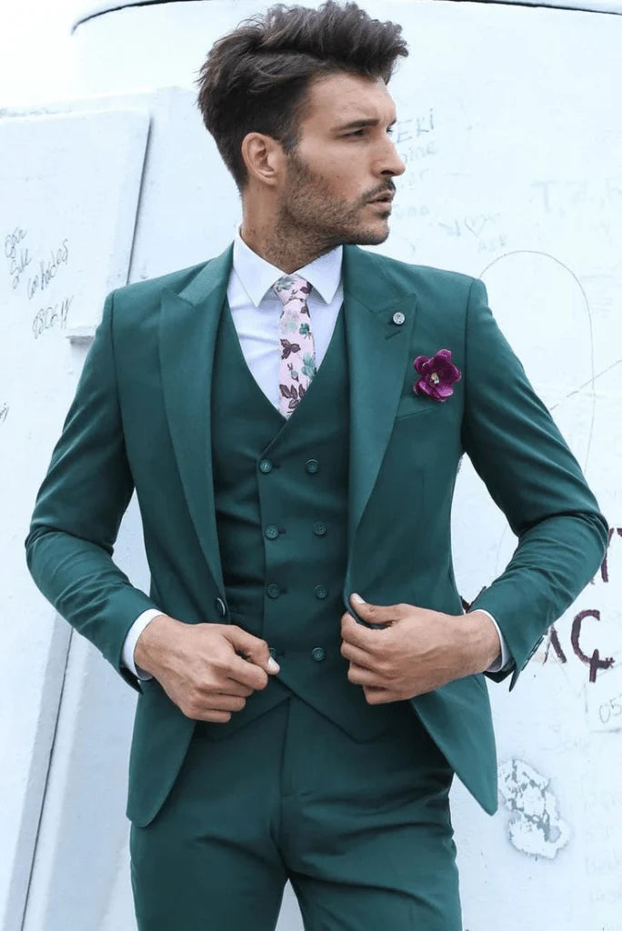 Sainly men teal green three piece suit-front