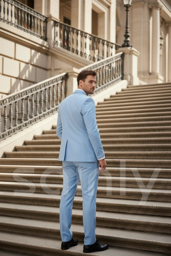 Elegant sky blue dinner party tux suit men