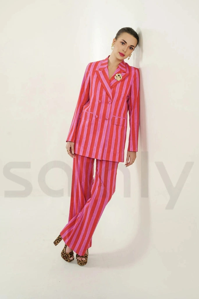 Modern women red and pink co ord set with top and trousers