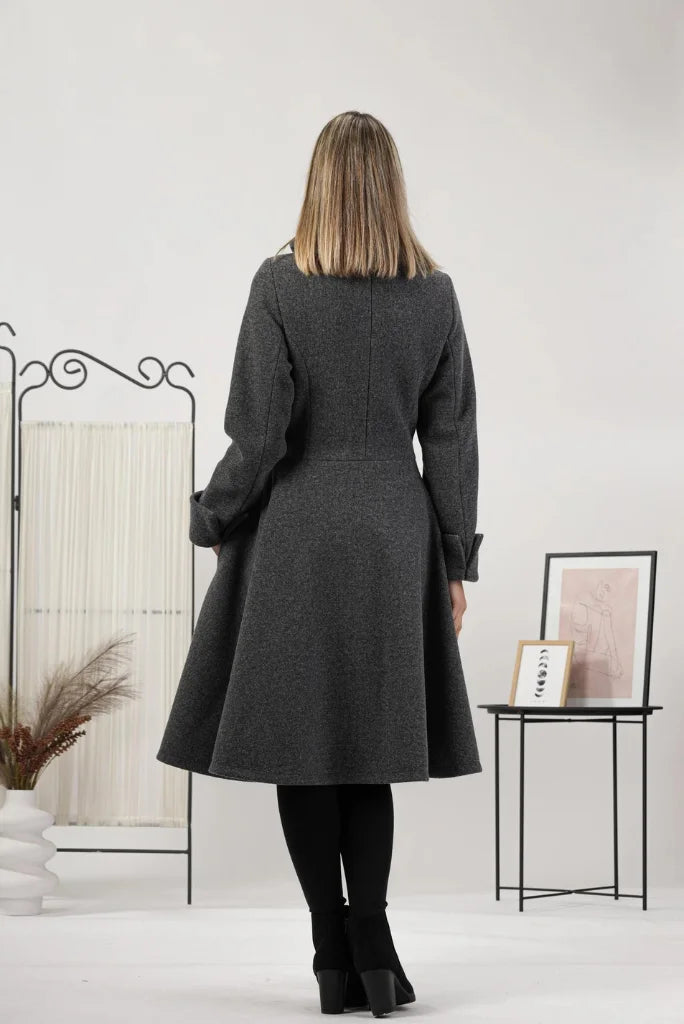 WomenGreyLongCoat-Back