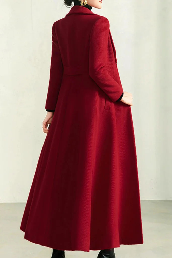 WomenRedLongCoat-Back