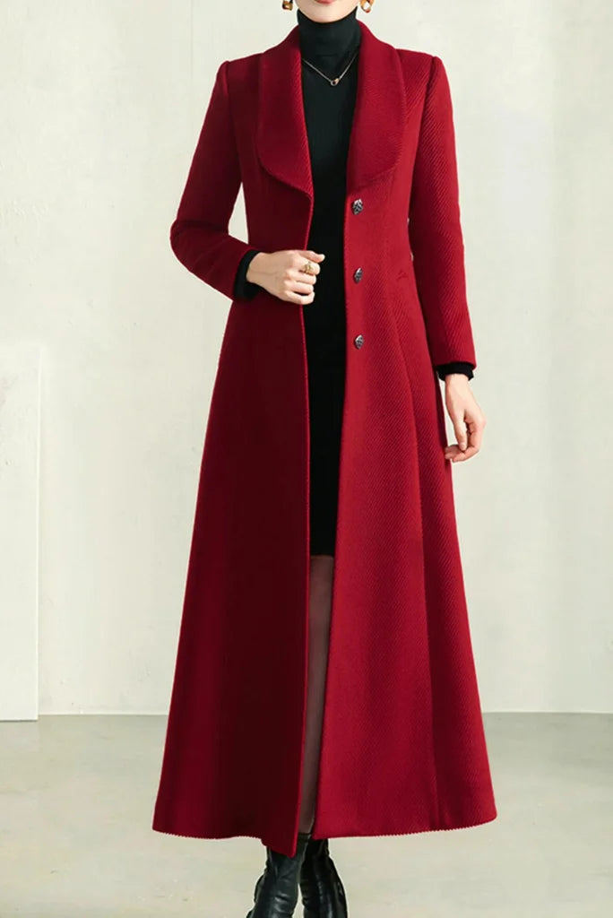 WomenRedLongCoat-Front