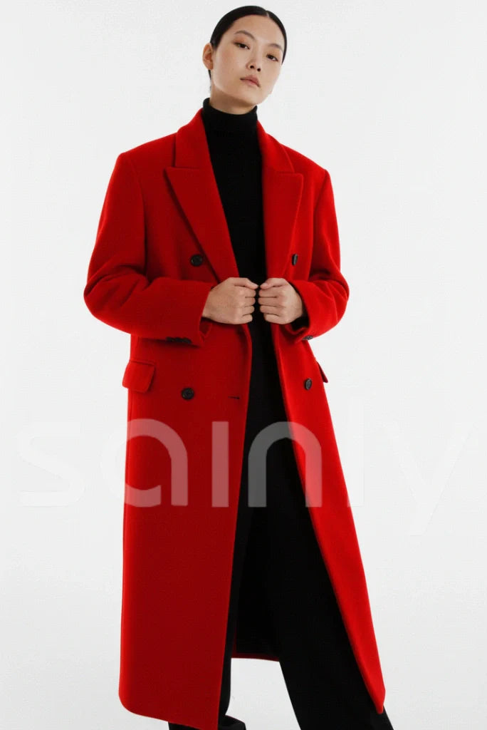 WomenRedTweedOvercoat