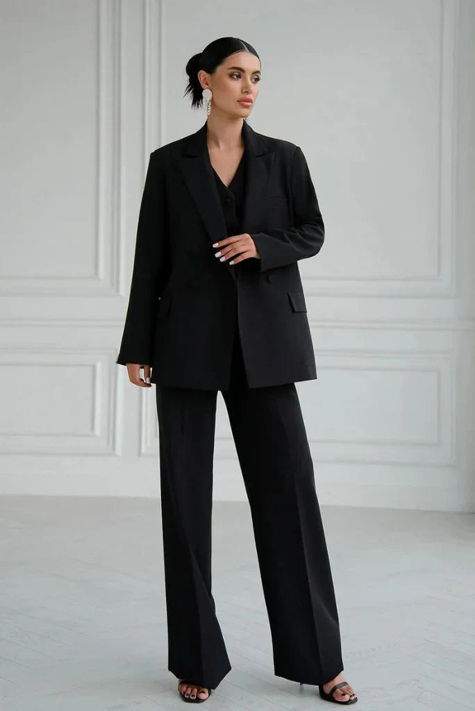 Women three piece black suit-front