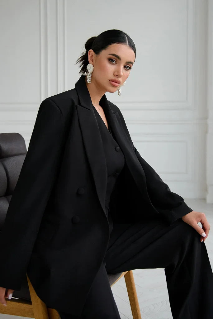 Women three piece black suit-back