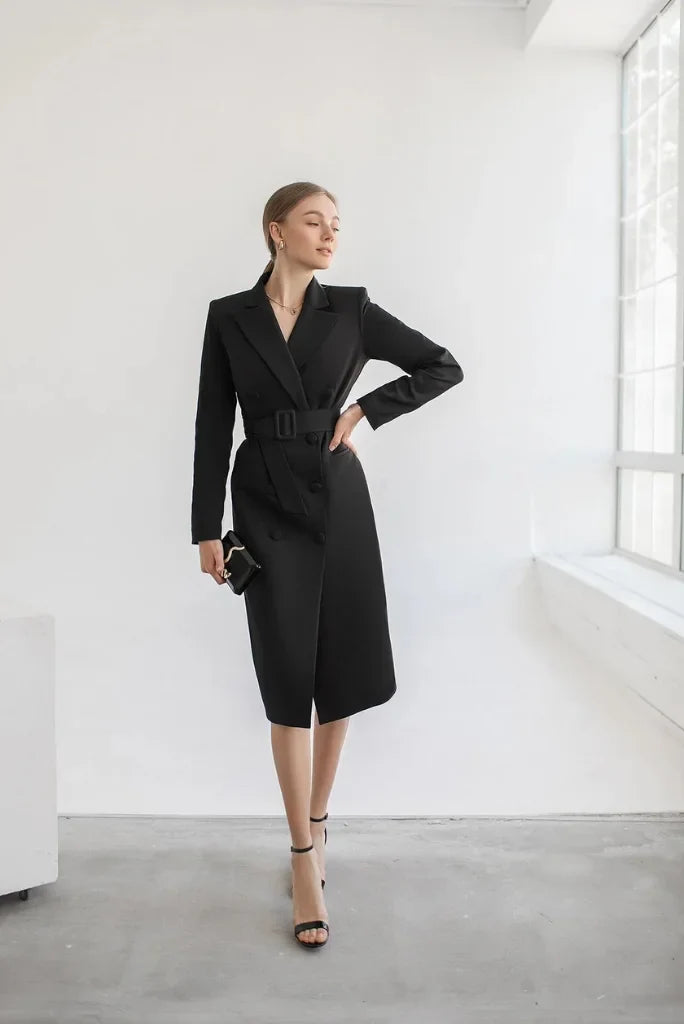 Women black overcoat-front