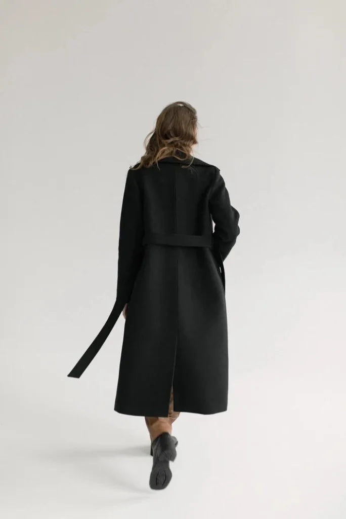 Women black trench coat-back