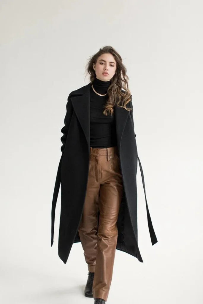 Women black overcoat-front