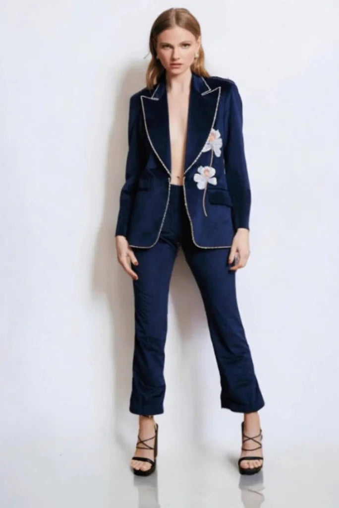 Blue two piece embroidery suit-front