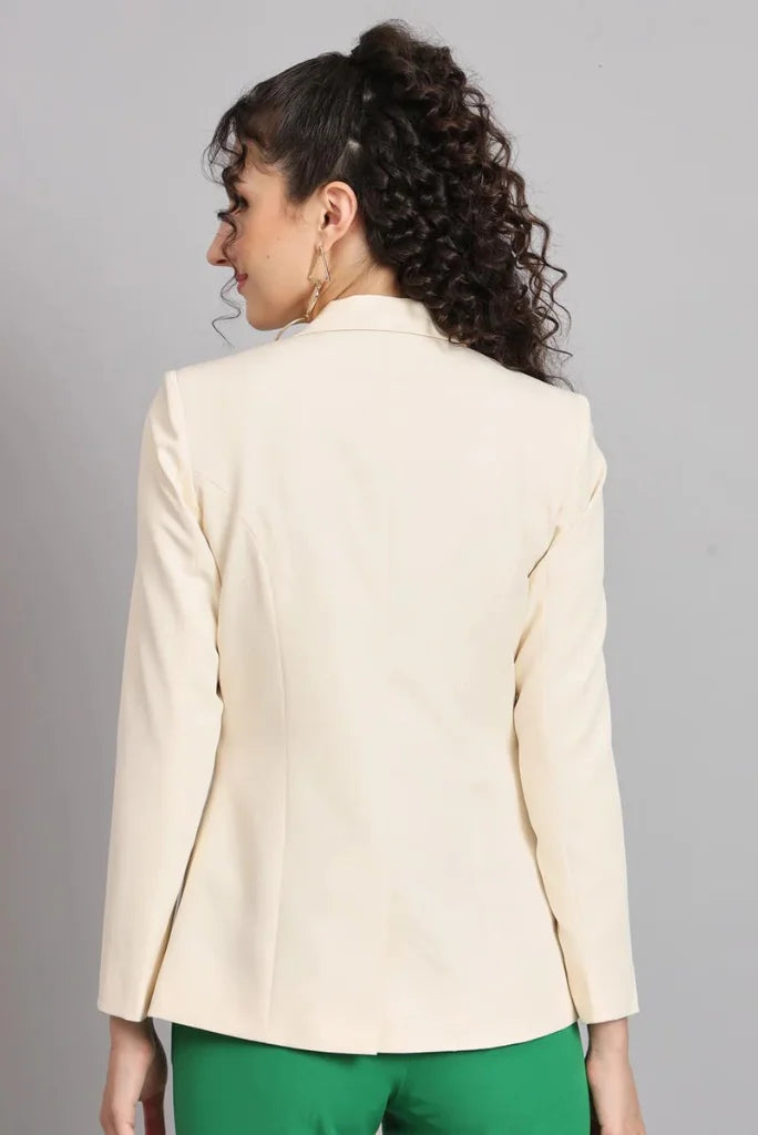 Women tailored cream blazer with modern fit-back