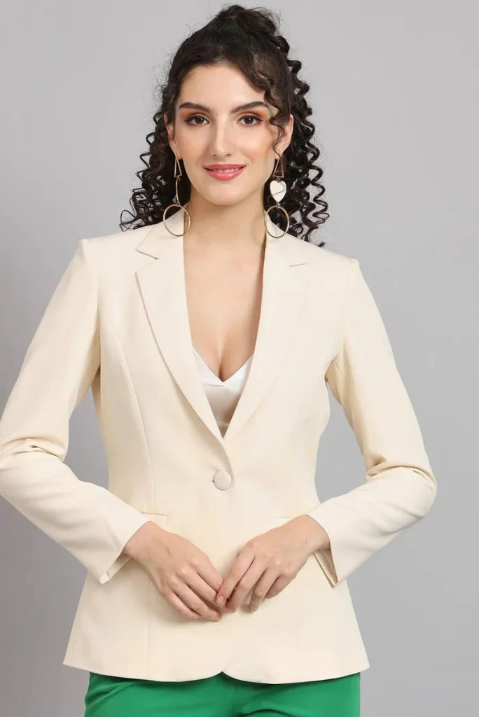 Elegant women wearing cream blazer-front