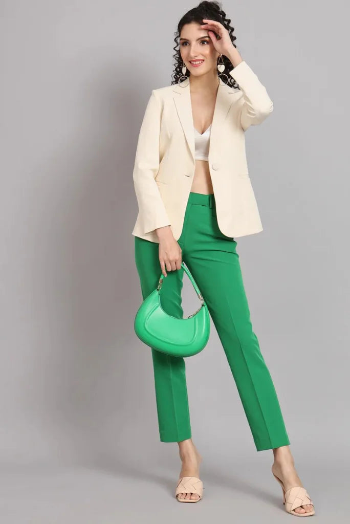 Women cream formal blazer outfit