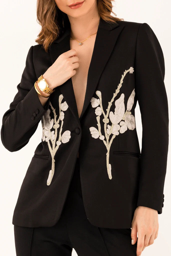 Black embroidery suit