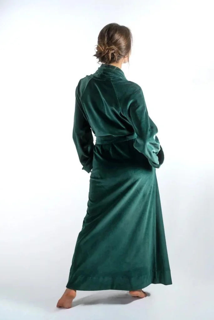 Green velvet robe for women-back