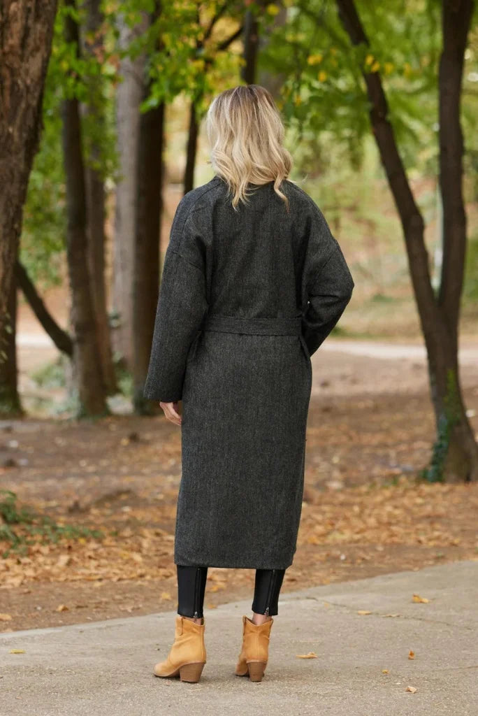 Long coat grey trench coat-back 