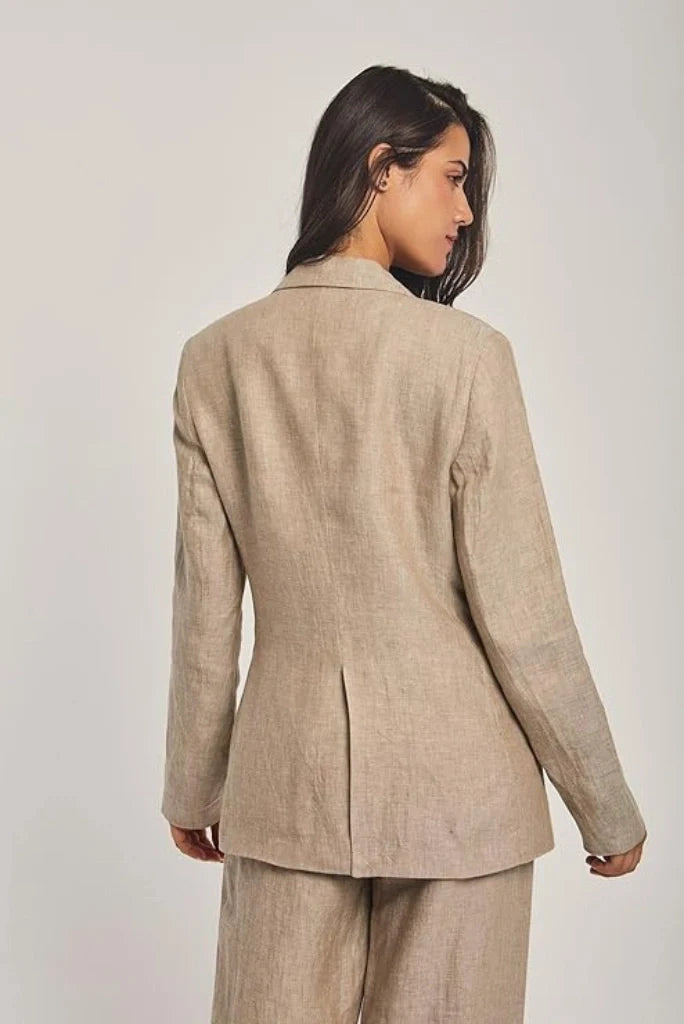 Stylish beige linen blazer for women summer wear-back