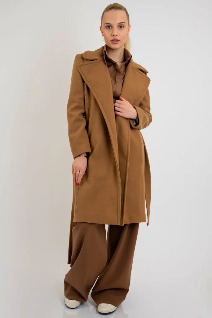 Women brown long coat-front