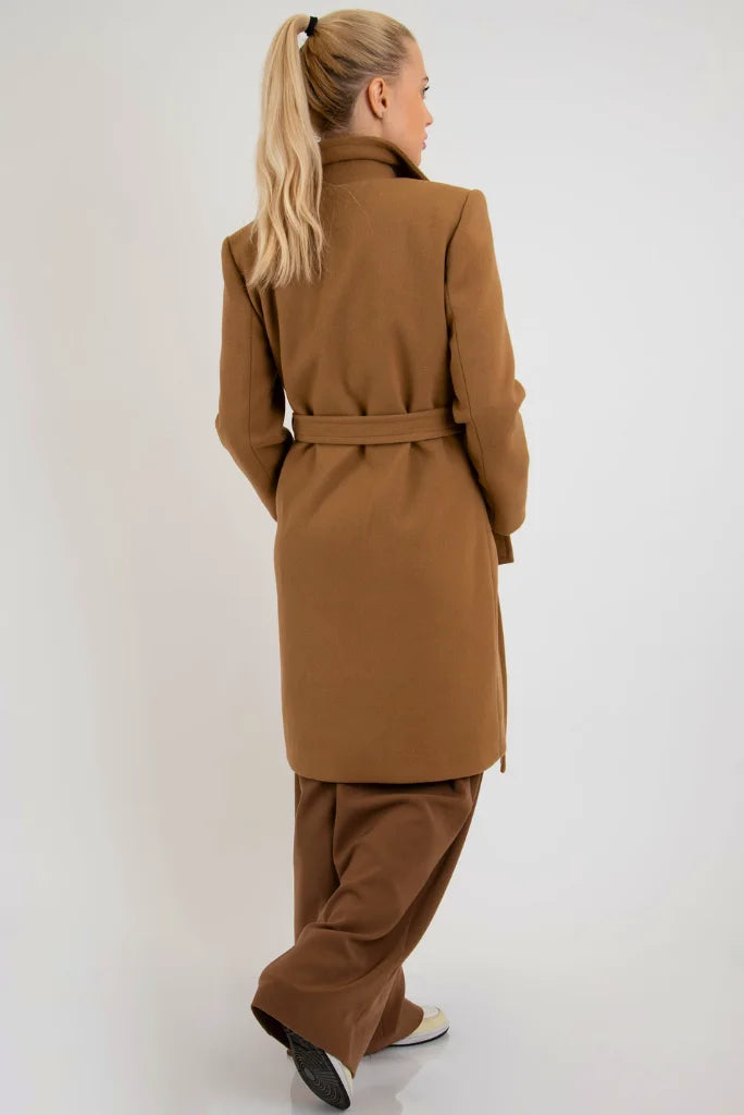 Women brown overcoat-back