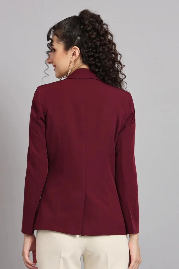 Elegant maroon blazer for women office wear-back