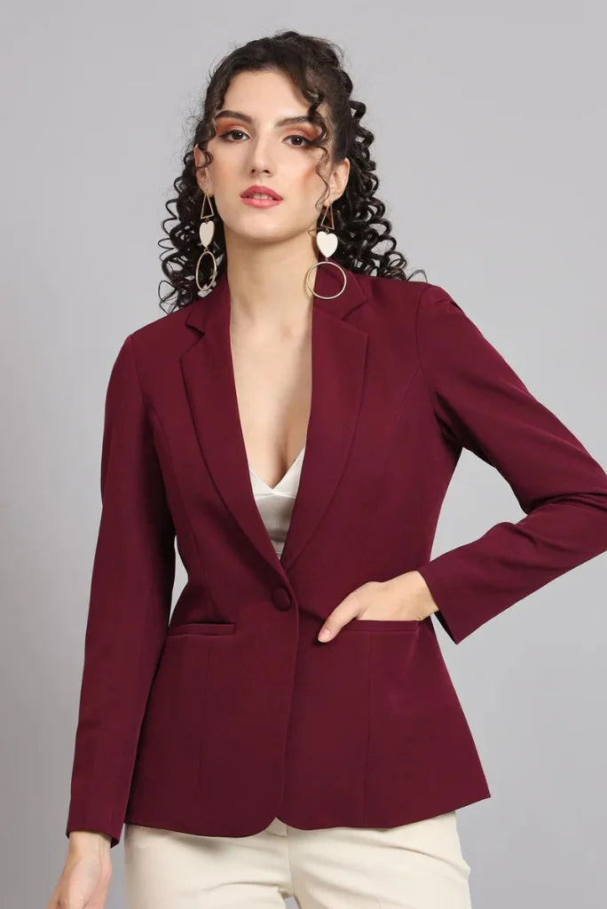Women maroon blazer-front