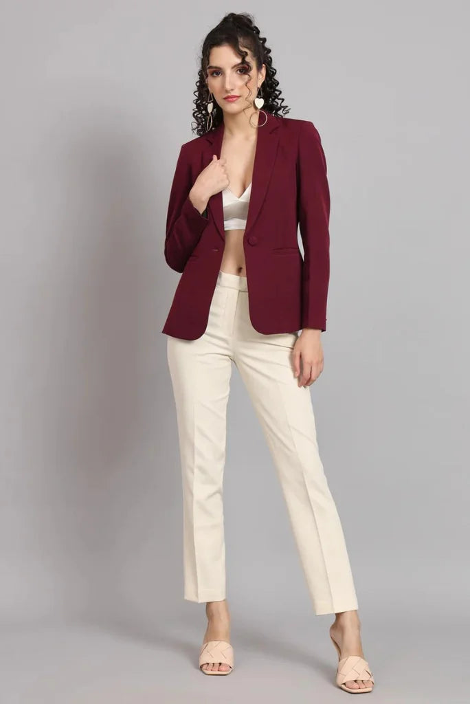Stylish women wearing maroon blazer