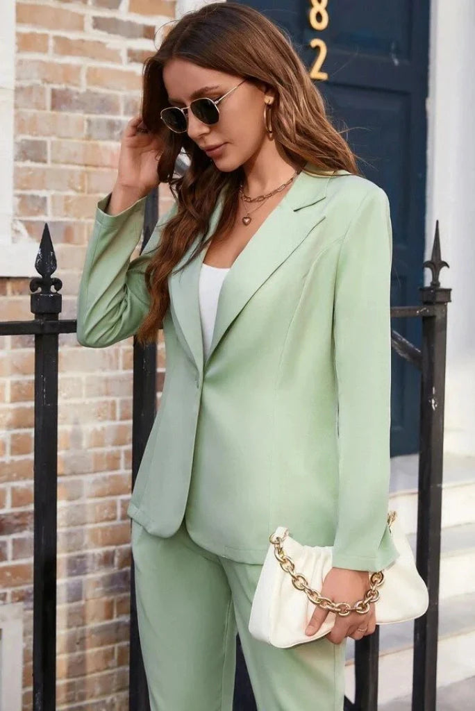 Sage green two piece suit for women-side