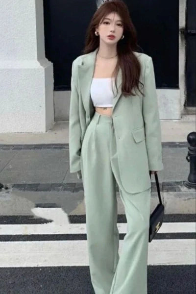 Sage green two piece suit-front