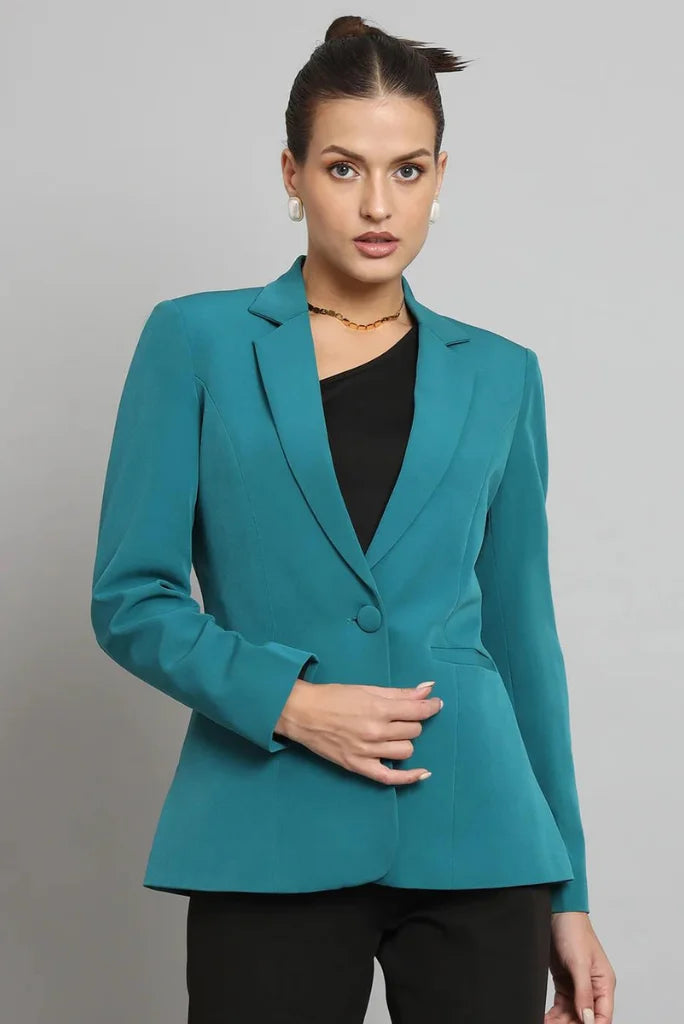 Women teal blue blazer-front