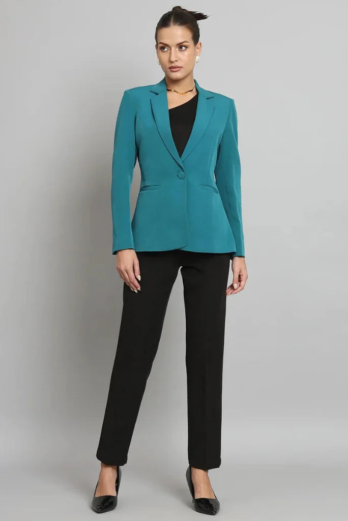 Teal blue blazer for women
