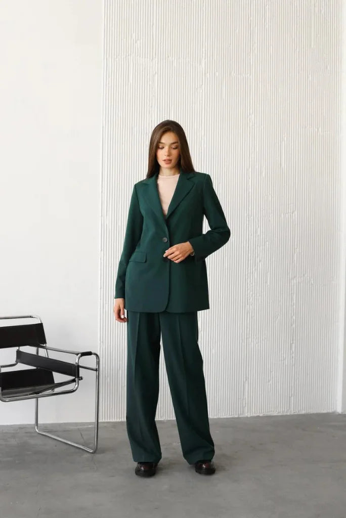 Women teal blue suit-front