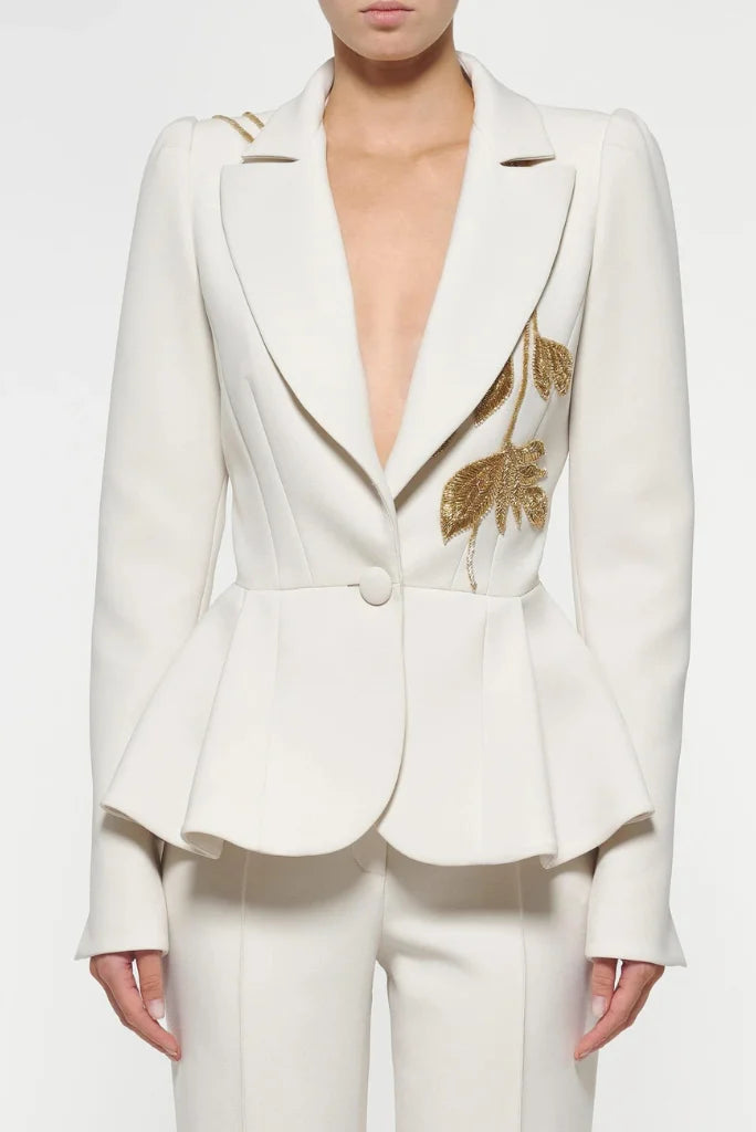 Women white embroidery suit-front
