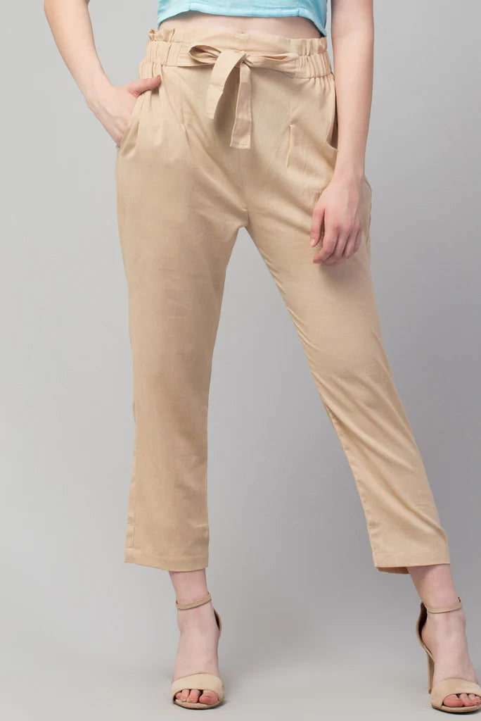 Women cream pant-front