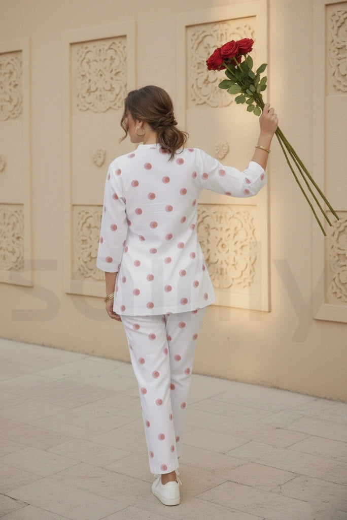 Stylish women co ord matching top and bottom-back