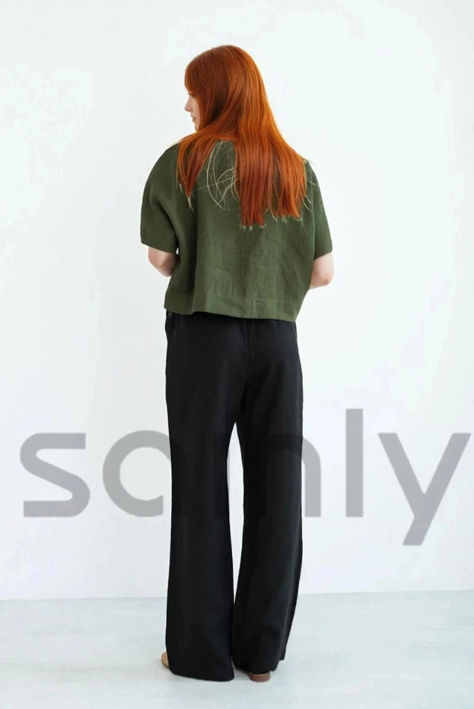 Black linen pant for casual wear-back