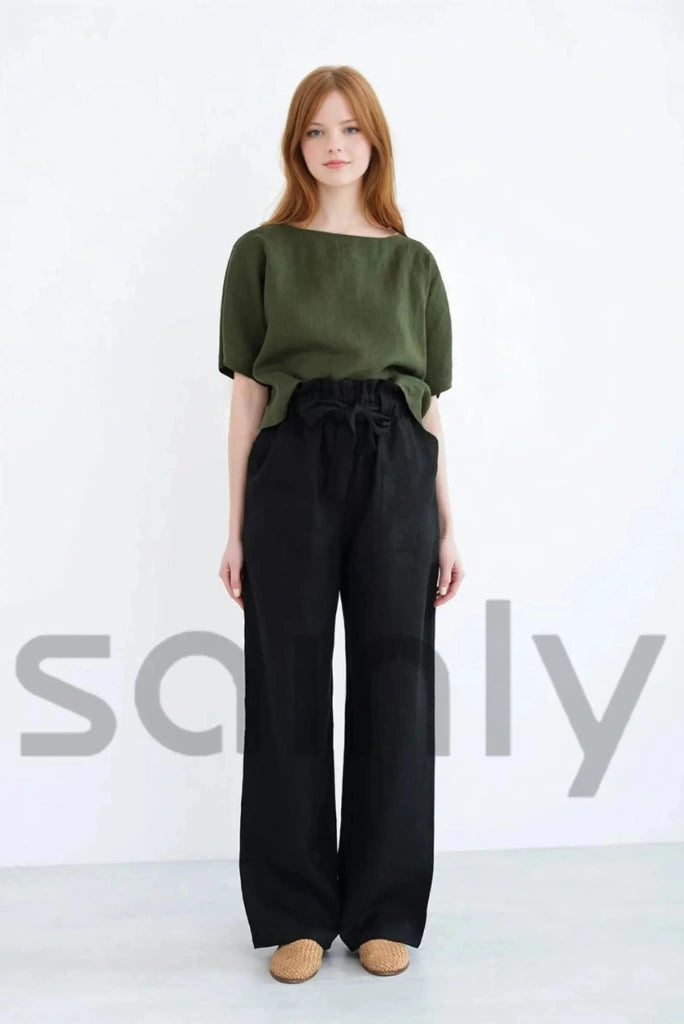 Black paper bag trouser for women