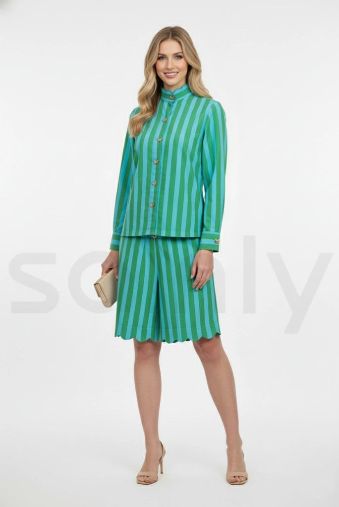 Trendy women sky blue and green summer co ord set