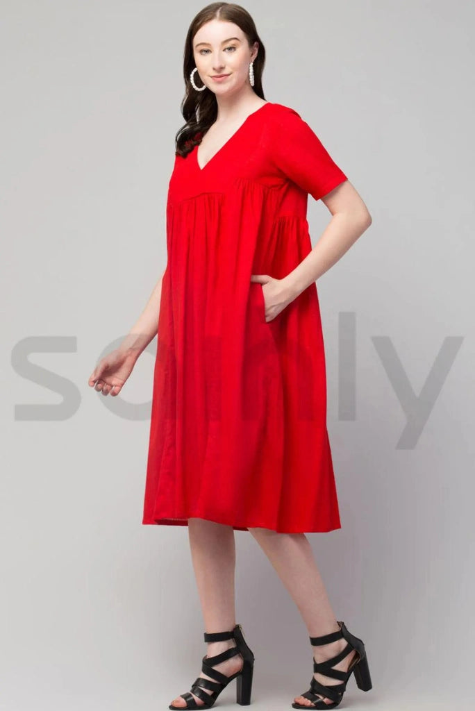 Stylish red midi dress for women-Side