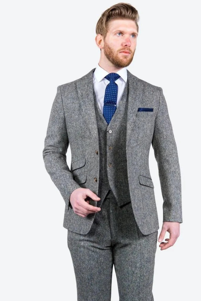 grey tweed wedding wear suit for groomsmen-Front