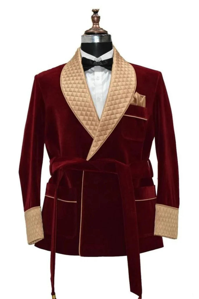 maroon smoking jacket for men-Front