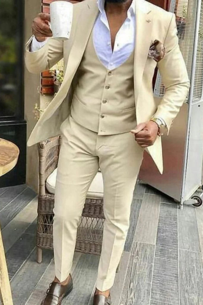 men three piece wedding groom three piece suit-Front