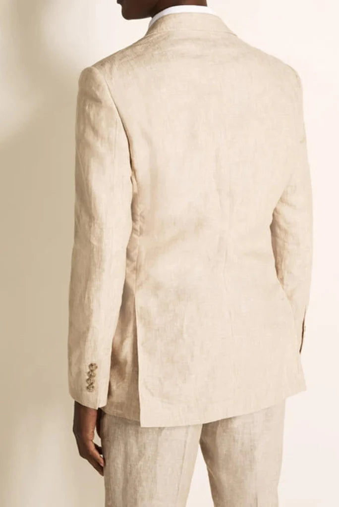 men beige formal wear suit-Back